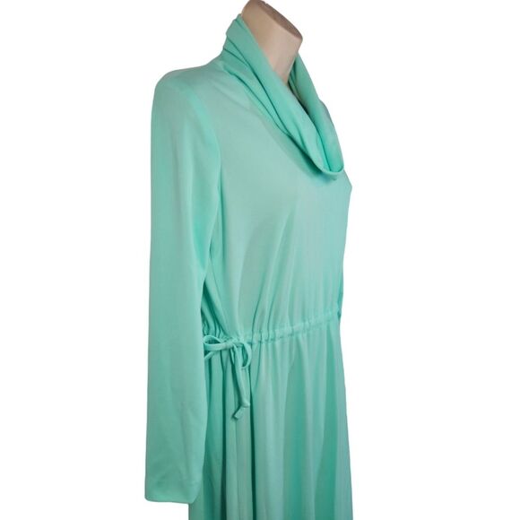 Vintage 70s Dress Disco Mod Long Sleeve Empire‎ Waist Maxi Flowy Mint Green L - Picture 5 of 16